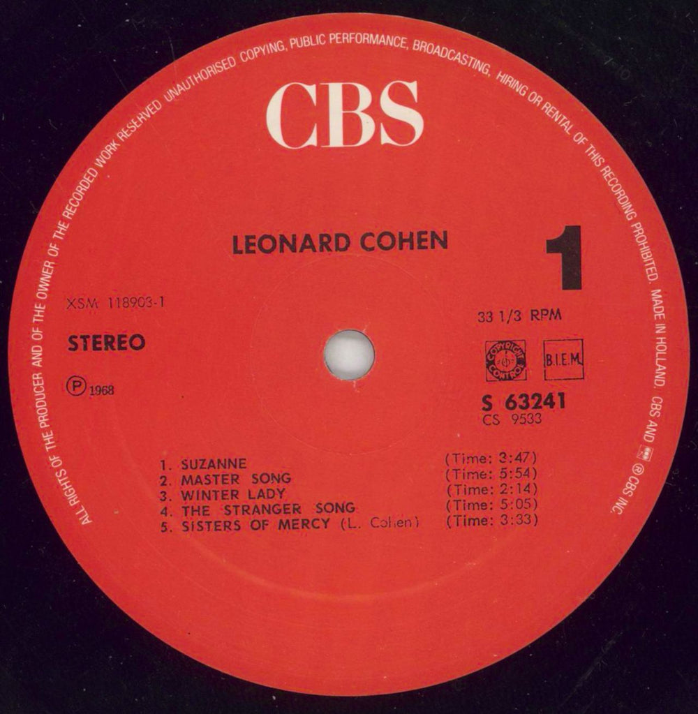 Leonard Cohen Songs Of Leonard Cohen - red label Dutch vinyl LP album (LP record) COHLPSO867091