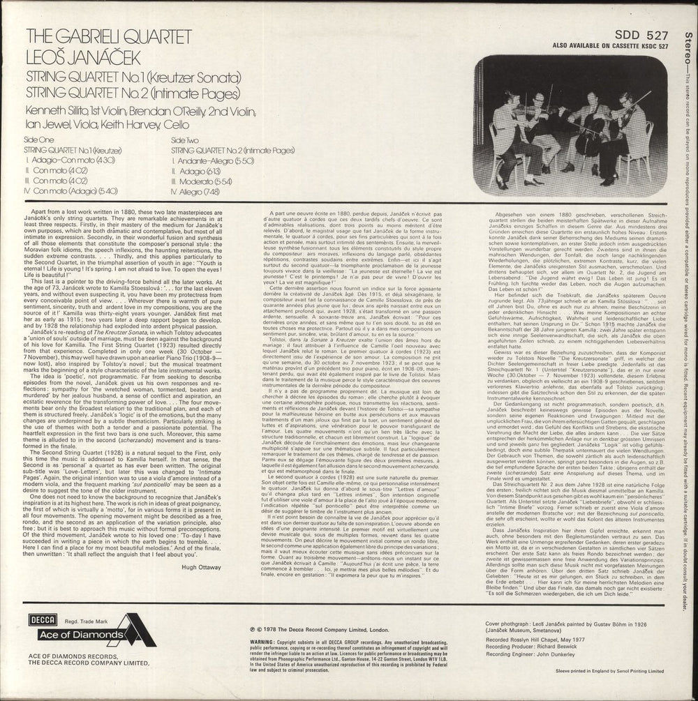 Leoš Janácek String Quartet No. 1 & String Quartet No. 2 UK vinyl LP album (LP record)