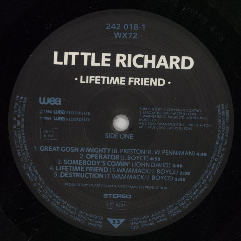 Little Richard Lifetime Friend UK vinyl LP album (LP record) LTRLPLI861698