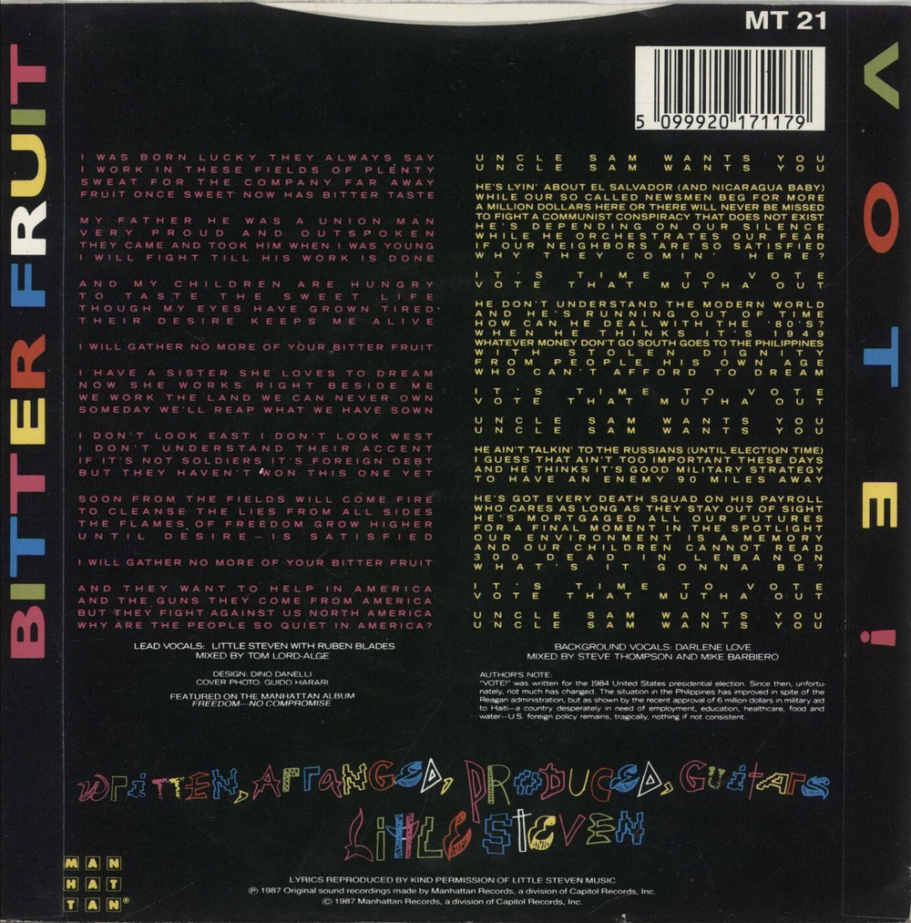 Little Steven Bitter Fruit UK 7" vinyl single (7 inch record / 45) 5099920171179