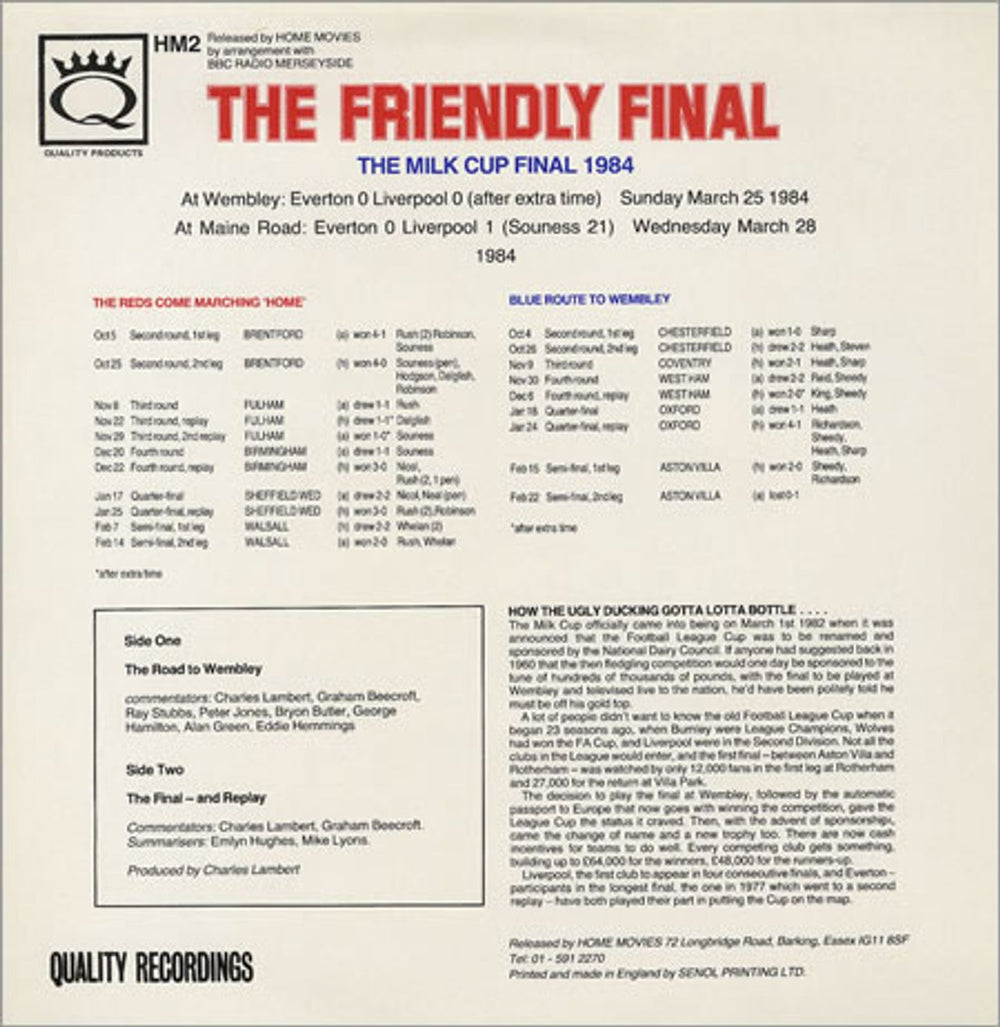 Liverpool FC The Friendly Final - The Story Of Merseysides Milk Cup 1984 UK vinyl LP album (LP record) LFCLPTH374599