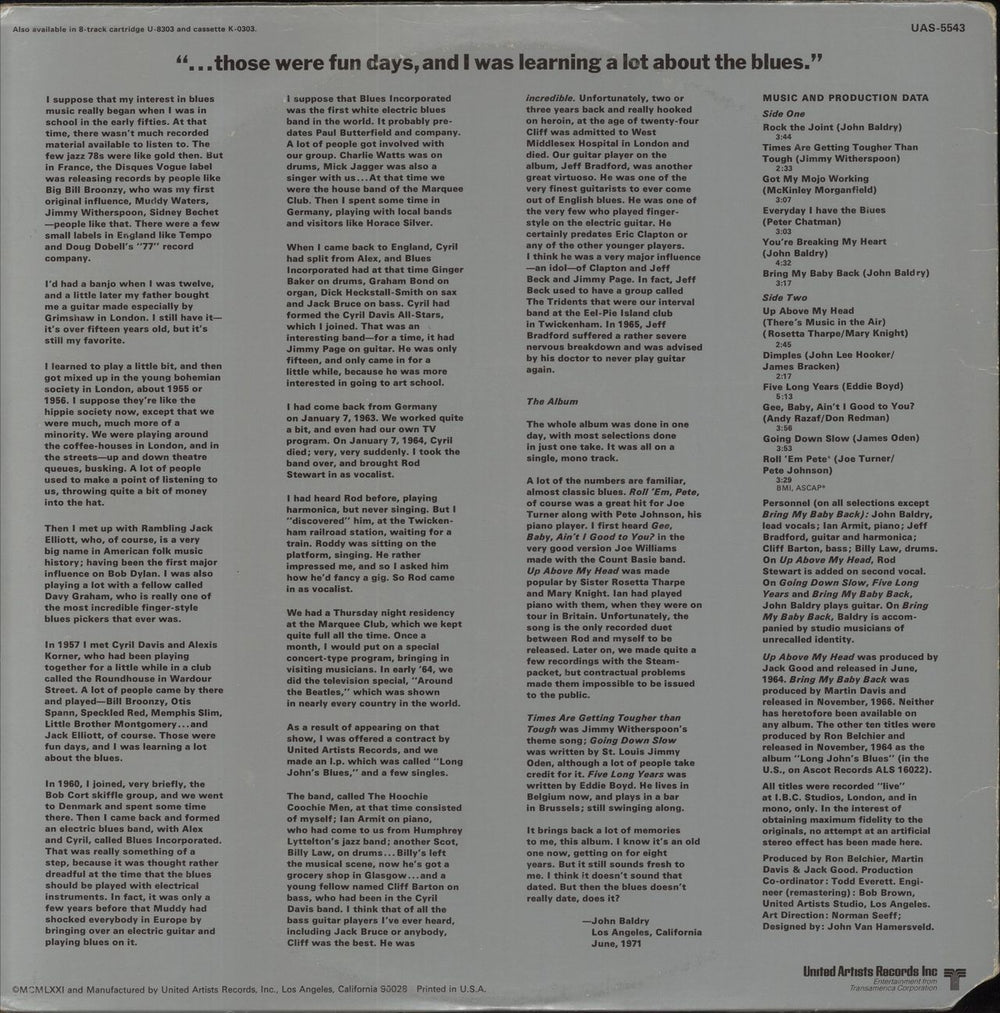 Long John Baldry Long John's Blues US vinyl LP album (LP record)