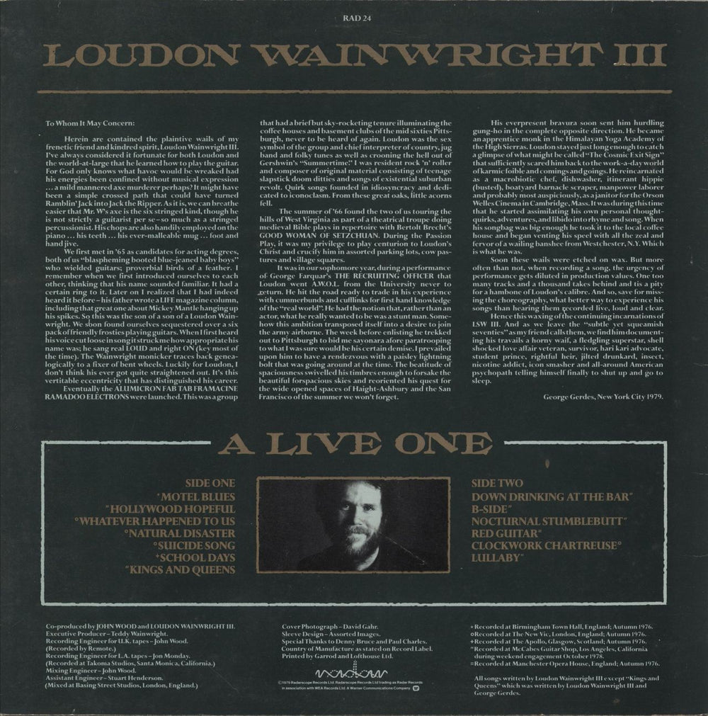 Loudon Wainwright III A Live One UK vinyl LP album (LP record)