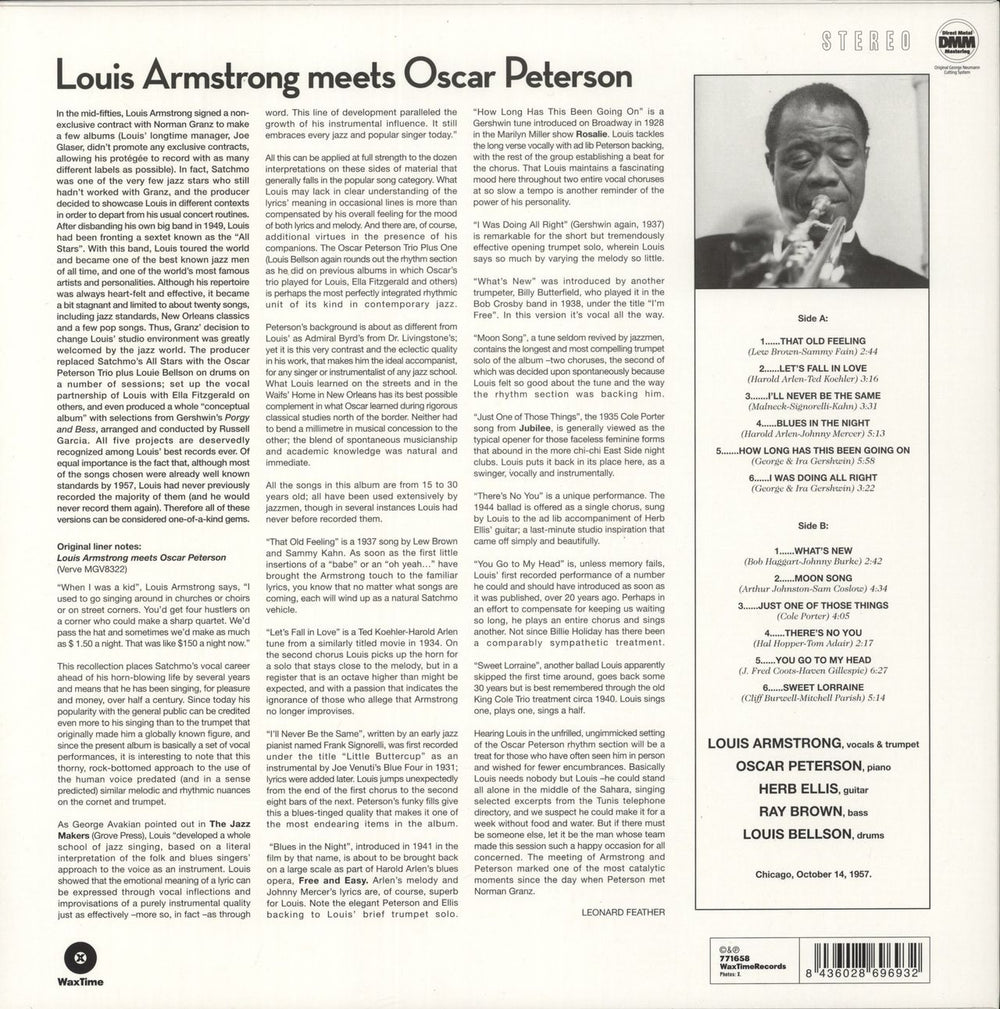Louis Armstrong Louis Armstrong Meets Oscar Peterson - 180 Gram Vinyl UK vinyl LP album (LP record) 8436559465397
