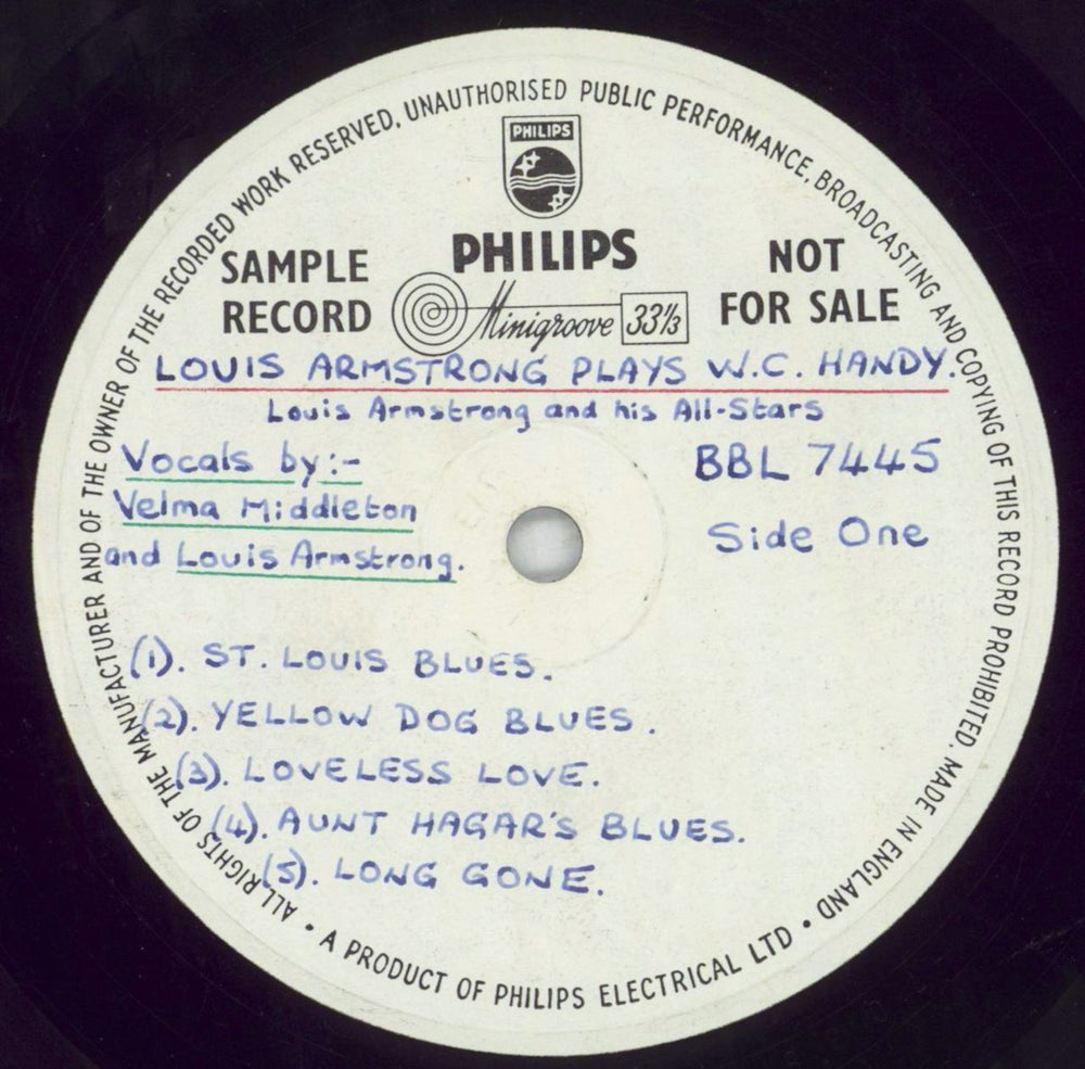 Louis Armstrong Plays W.C. Handy - Factory Sample UK Promo vinyl LP album (LP record) LOALPPL454316