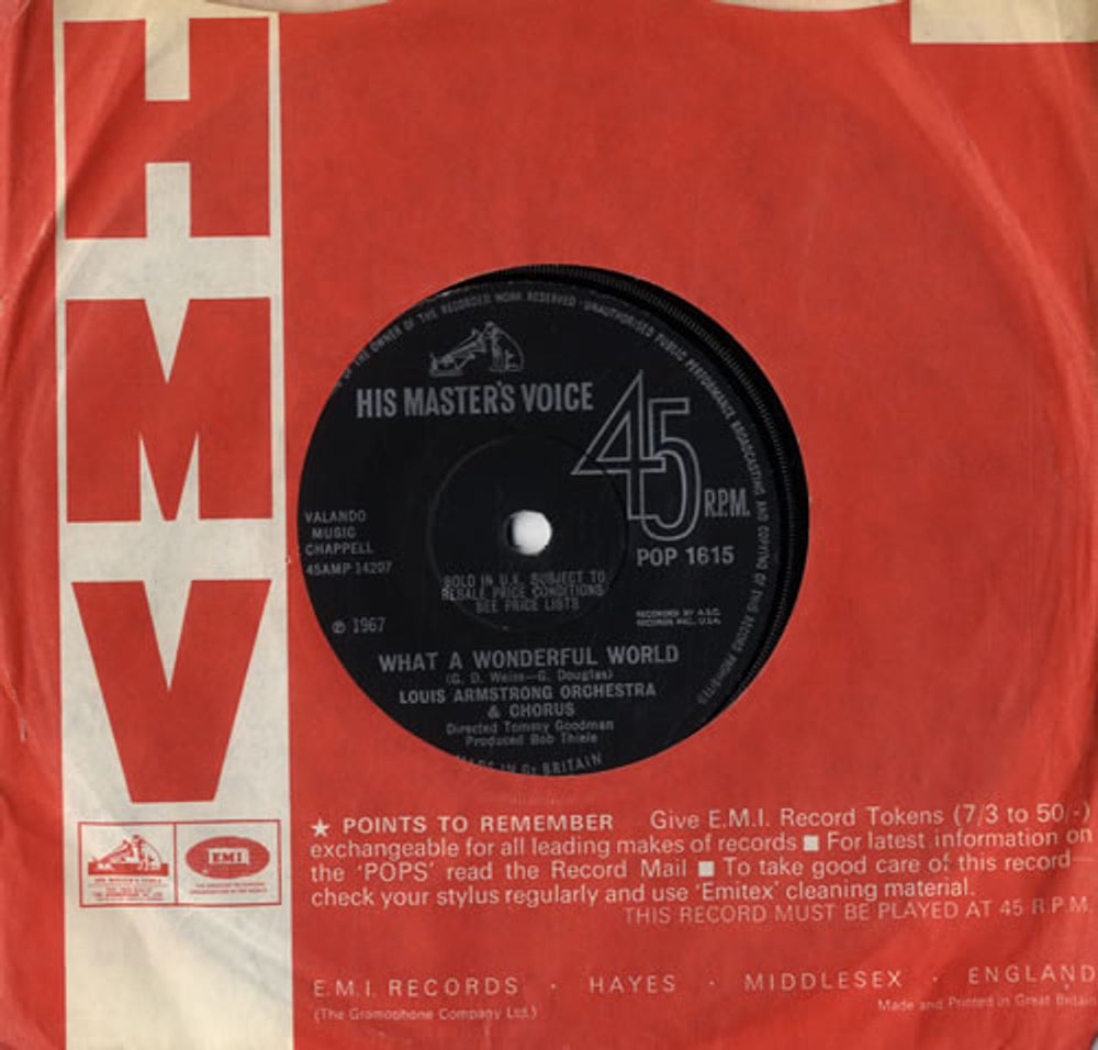 Louis Armstrong What A Wonderful World - Solid UK 7" vinyl single (7 inch record / 45) POP1615