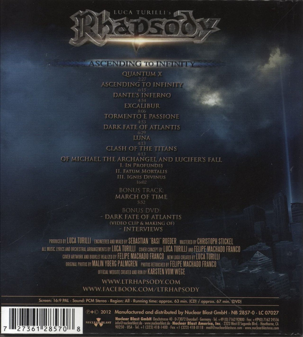 Luca Turilli's Rhapsody Ascending To Infinity German CD album (CDLP) 727361285708