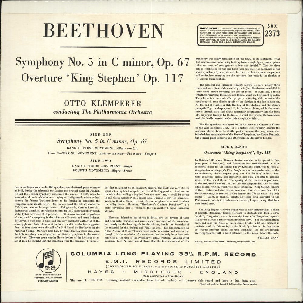 Ludwig Van Beethoven The Beethoven Symphonies: Number 5 - 1st UK vinyl LP album (LP record) LVBLPTH667441