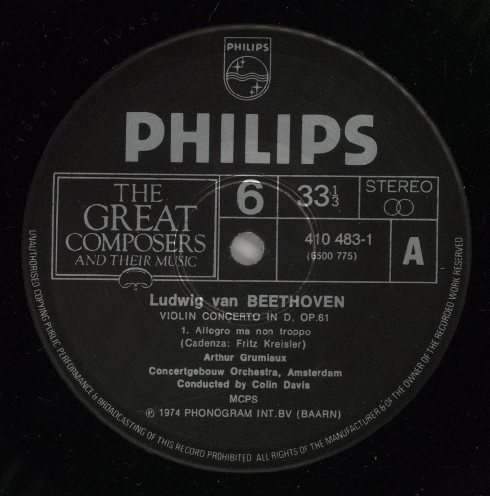 Ludwig Van Beethoven Violin Concerto in D, Opus 6 UK vinyl LP album (LP record) LVBLPVI876088