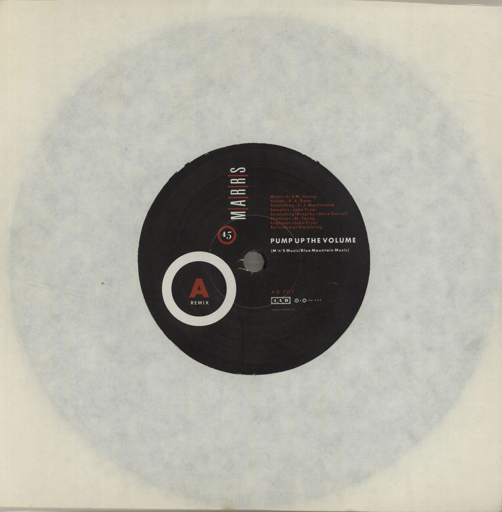 M.A.R.R.S. Pump Up The Volume UK 7" vinyl single (7 inch record / 45) AD707