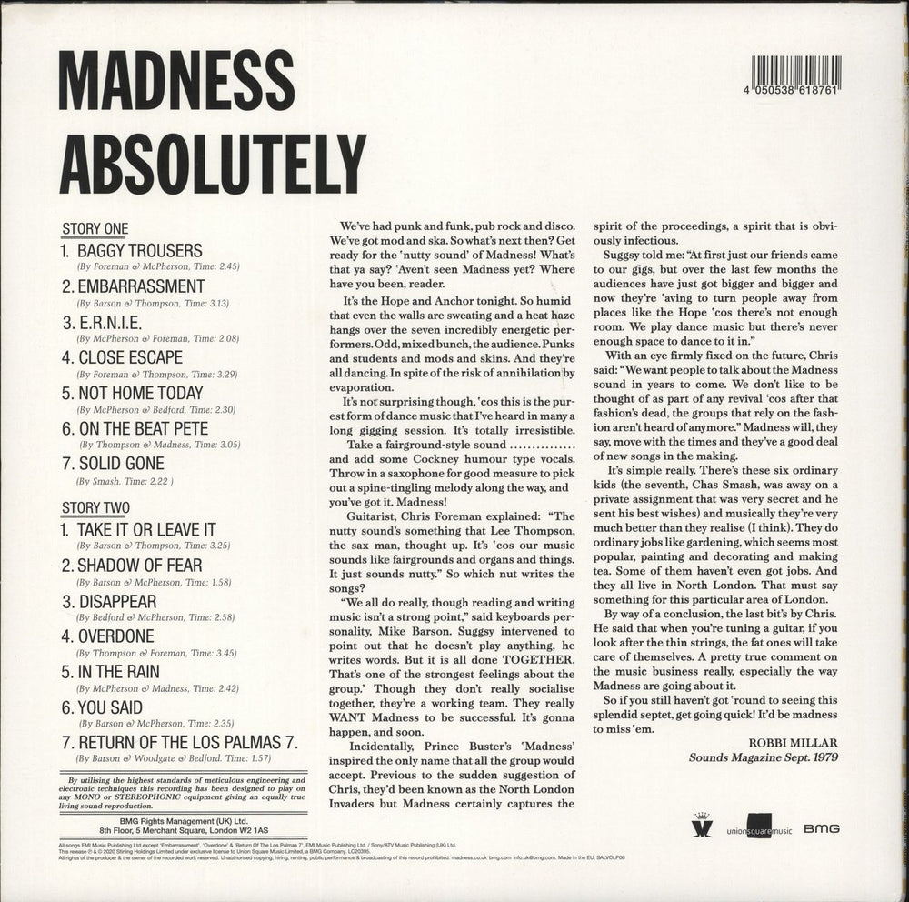 Madness Absolutely: 40th Anniversary - 180 Gram Black Vinyl - EX UK vinyl LP album (LP record) 4050538618761