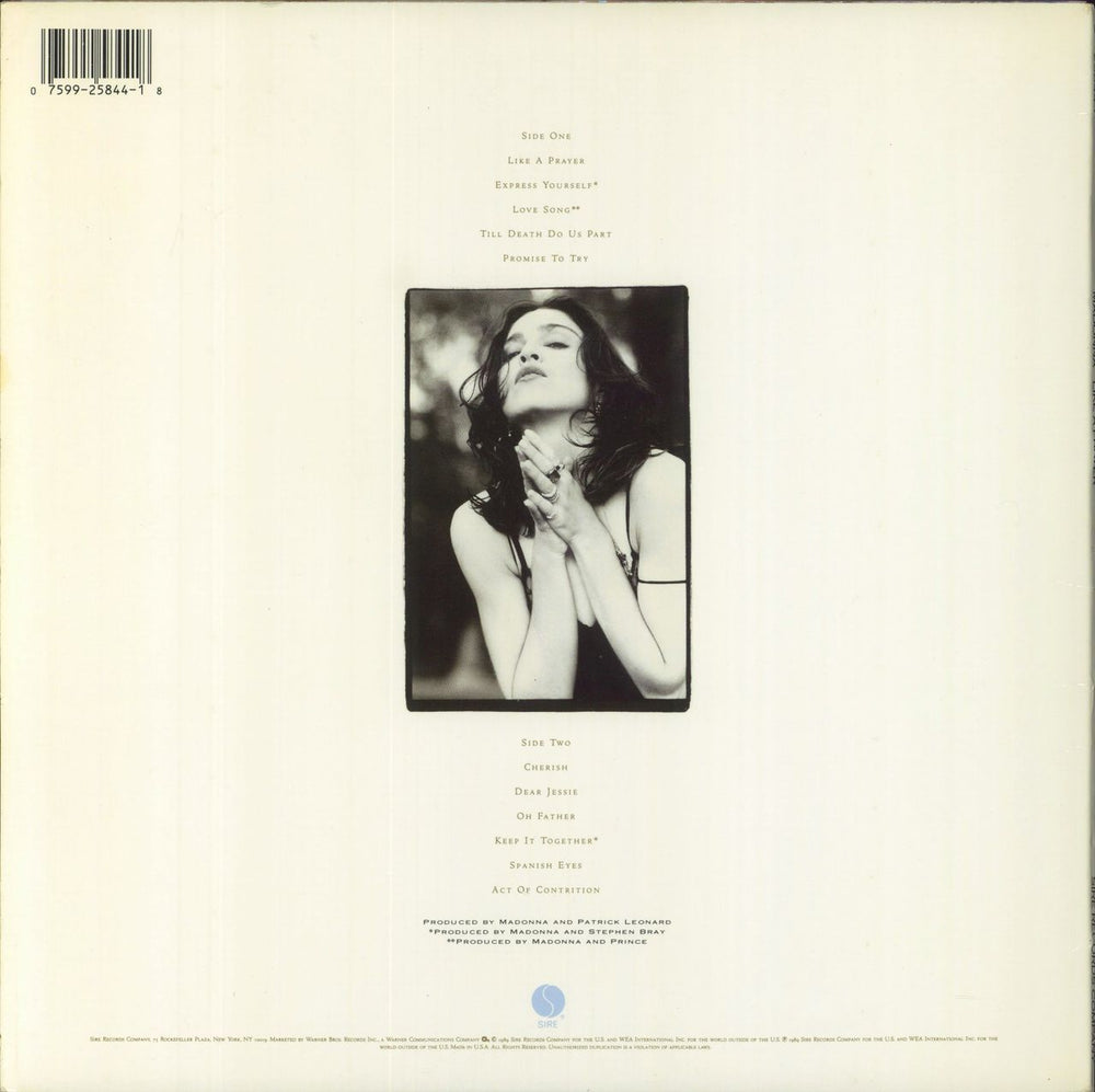 Madonna Like A Prayer - Scented inner US vinyl LP album (LP record) 075992584418