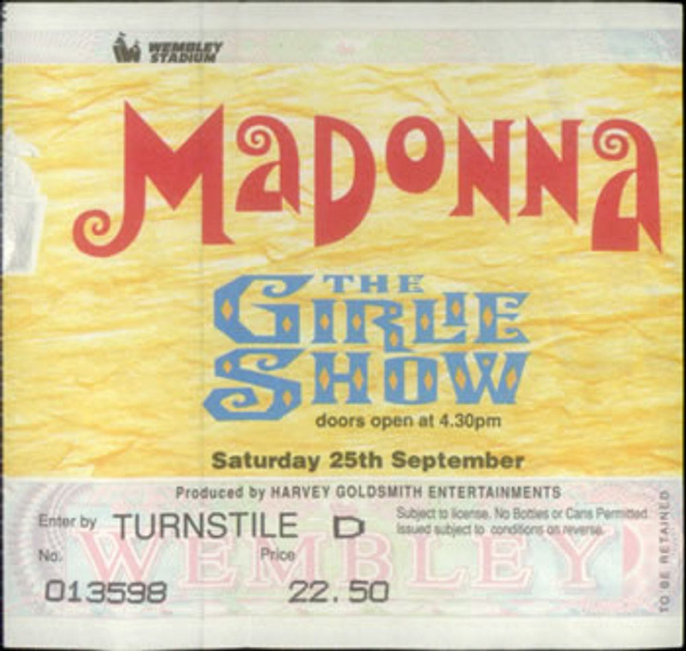 Madonna The Girlie Show + Mask and Ticket Stub UK tour programme MADTRTH144633