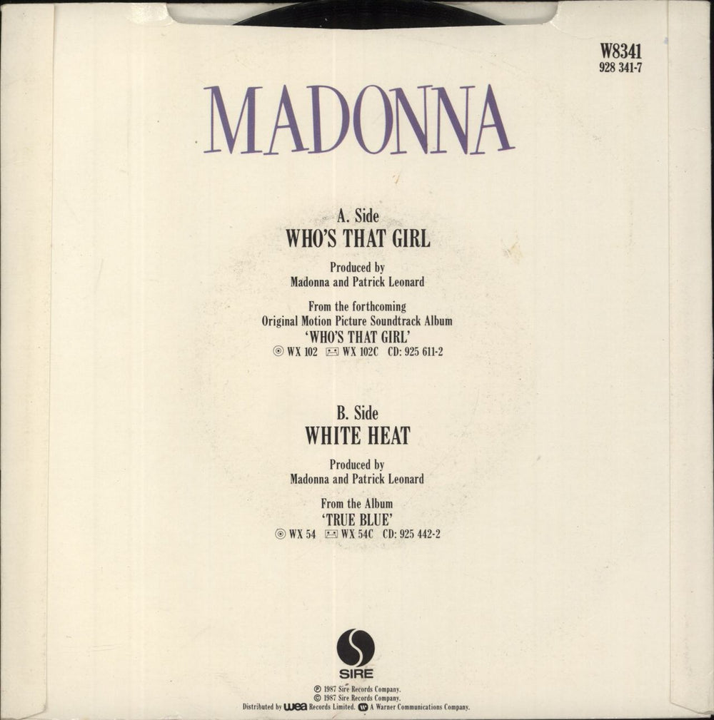 Madonna Who's That Girl - Solid - Card sleeve UK 7" vinyl single (7 inch record / 45)