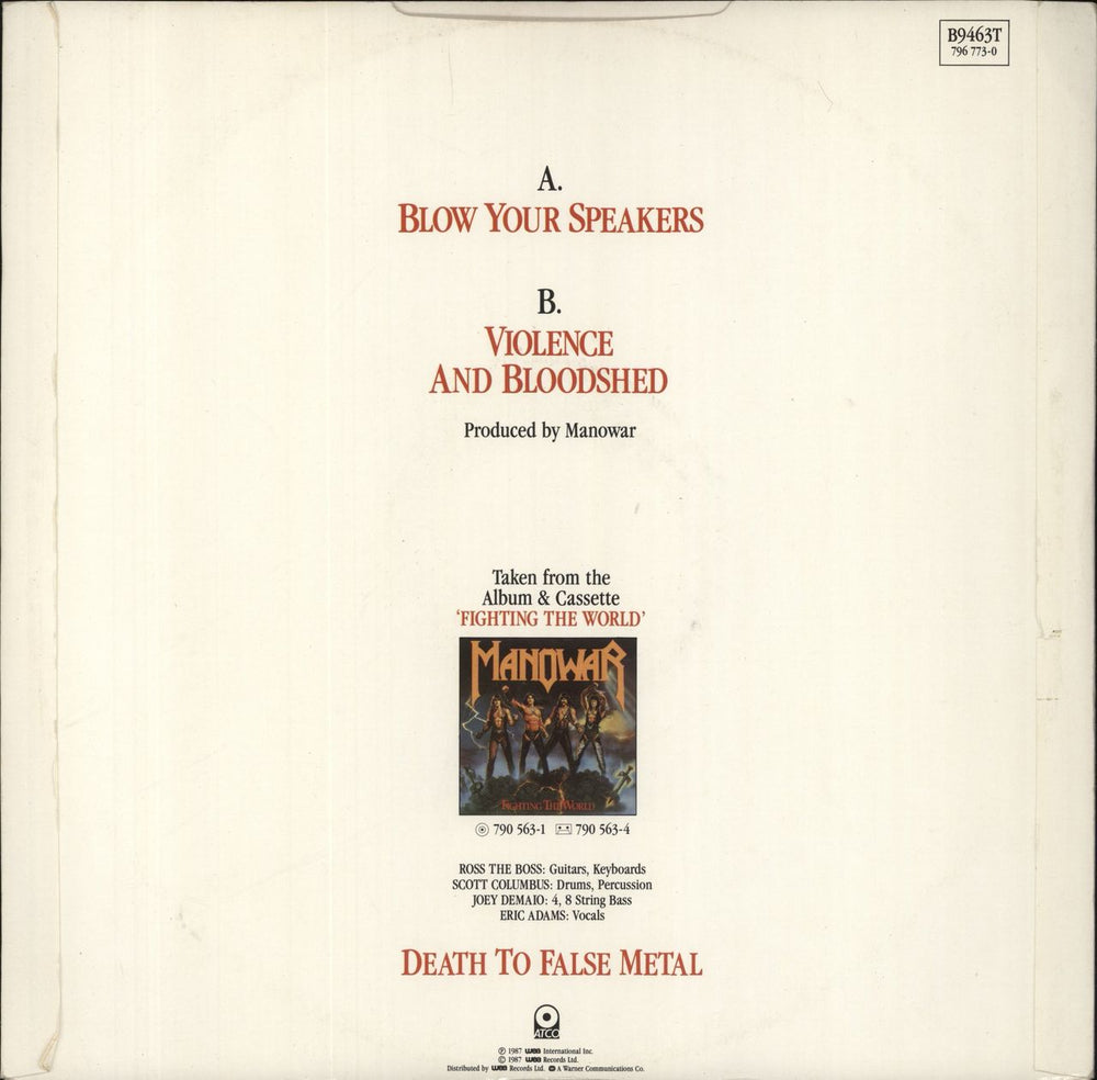 Manowar Blow Your Speakers UK 12" vinyl single (12 inch record / Maxi-single)