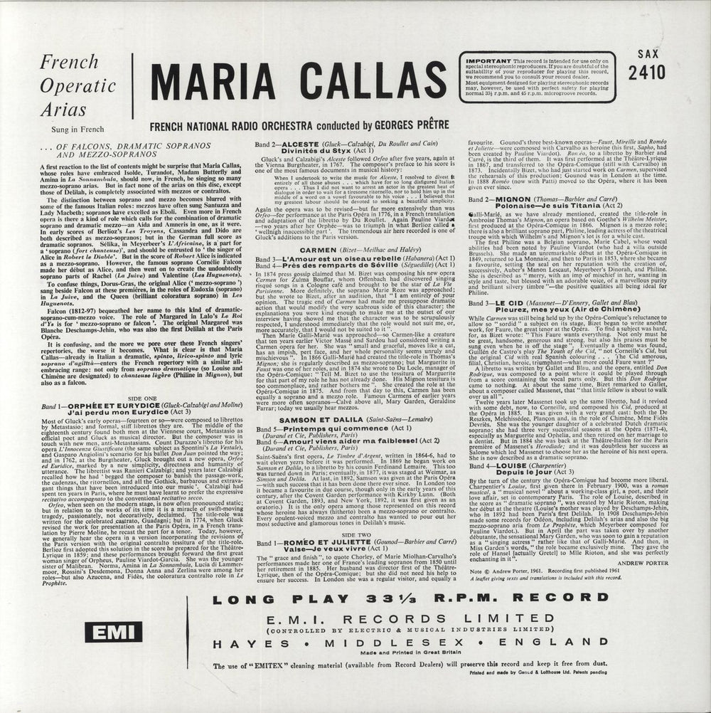 Maria Callas French Operatic Arias - 180gm UK vinyl LP album (LP record)