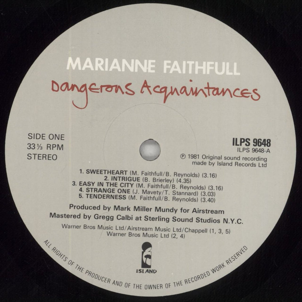 Marianne Faithfull Dangerous Acquaintances UK vinyl LP album (LP record) MRNLPDA291034