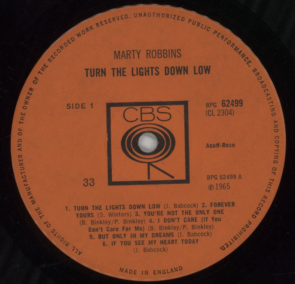 Marty Robbins Turn The Lights Down Low UK vinyl LP album (LP record) M/RLPTU851770