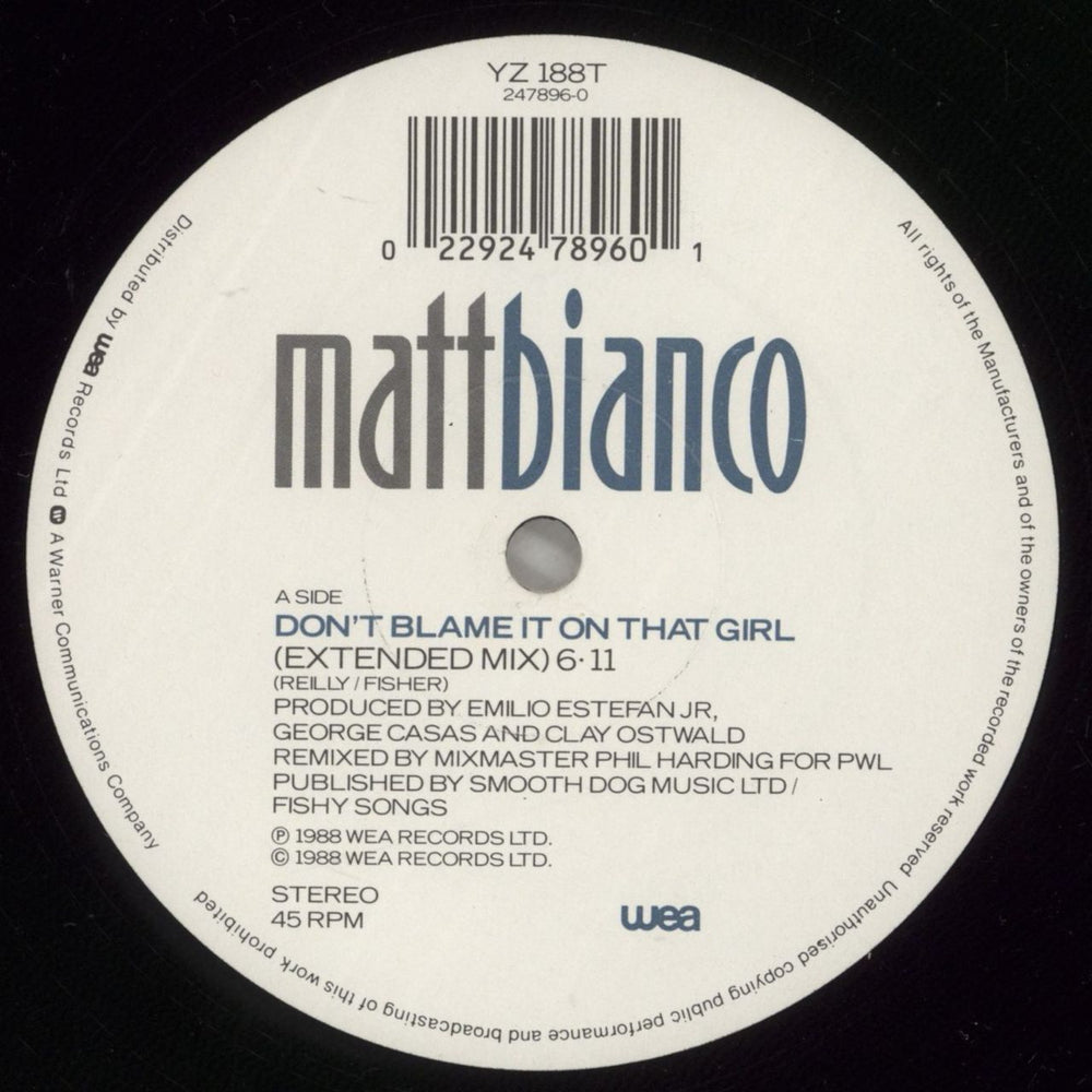 Matt Bianco Don't Blame It On That Girl UK 12" vinyl single (12 inch record / Maxi-single) MTB12DO664000
