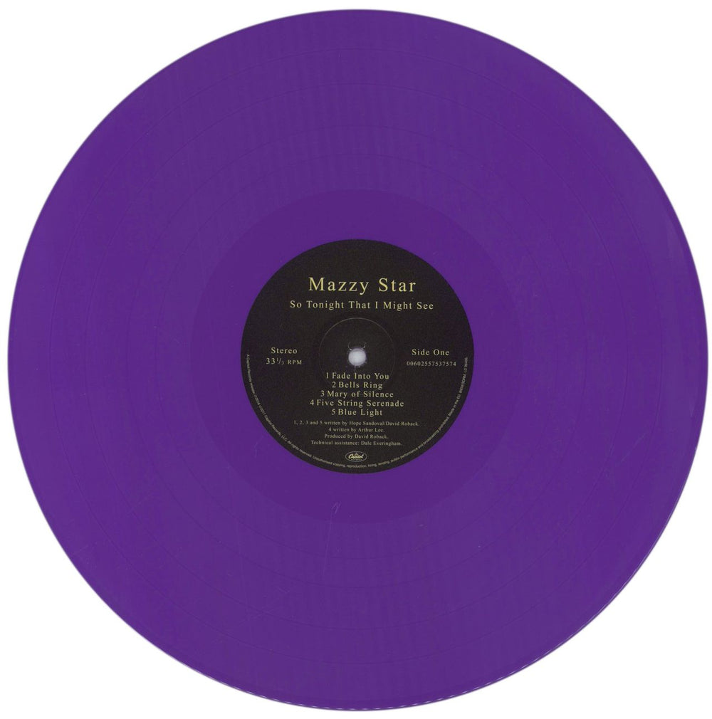Mazzy Star So Tonight That I Might See - Purple Vinyl - VG UK vinyl LP album (LP record) MZZLPSO845406