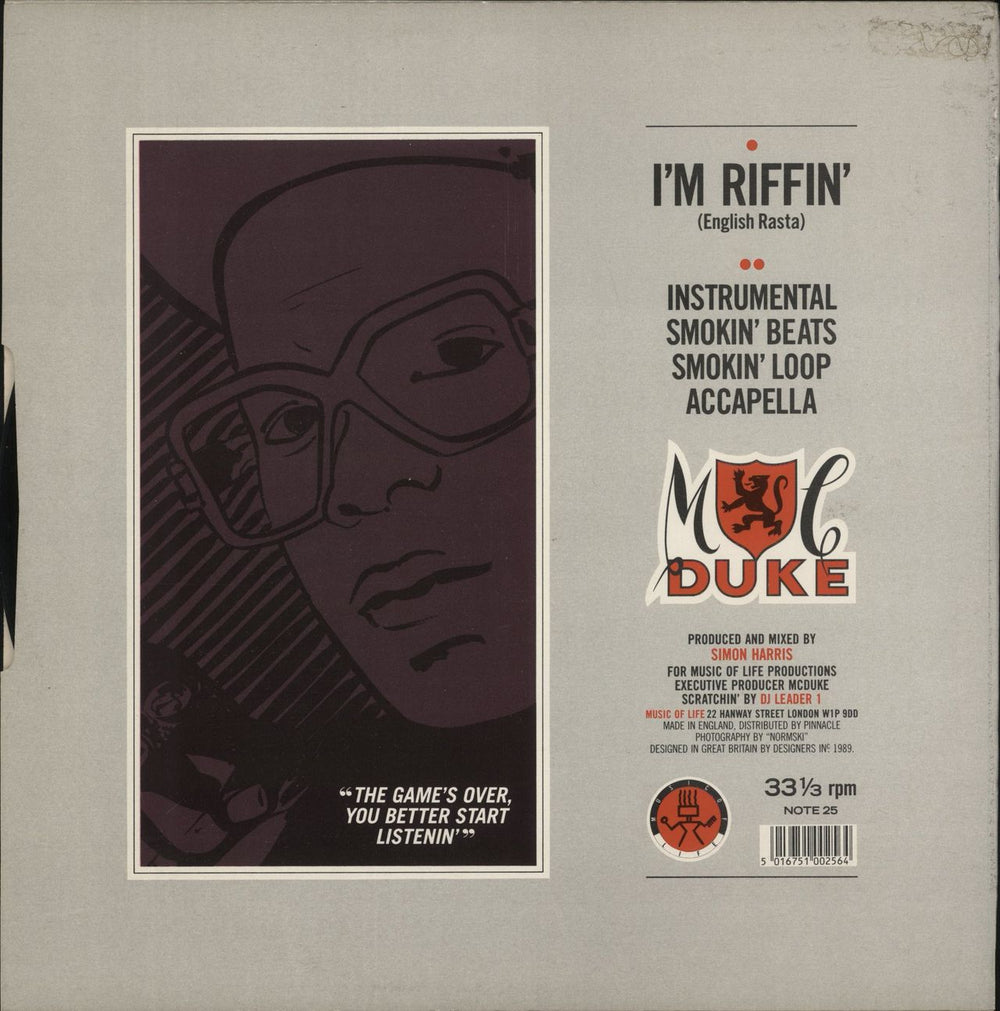 MC Duke I'm Riffin' (English Rasta) UK 12" vinyl single (12 inch record / Maxi-single) 5016751002564