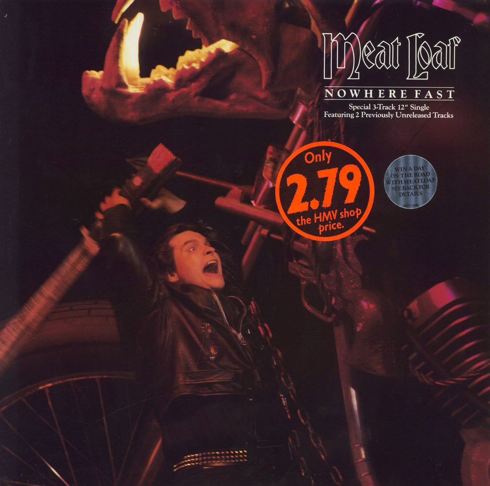 Meat Loaf Nowhere Fast - competition sticker UK 12" vinyl single (12 inch record / Maxi-single) ARIST12600