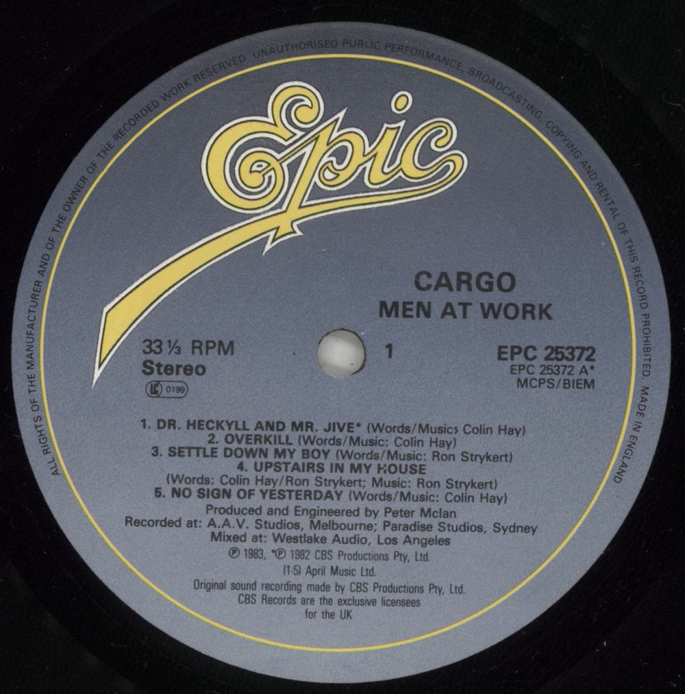 Men At Work Cargo UK vinyl LP album (LP record) MENLPCA878527