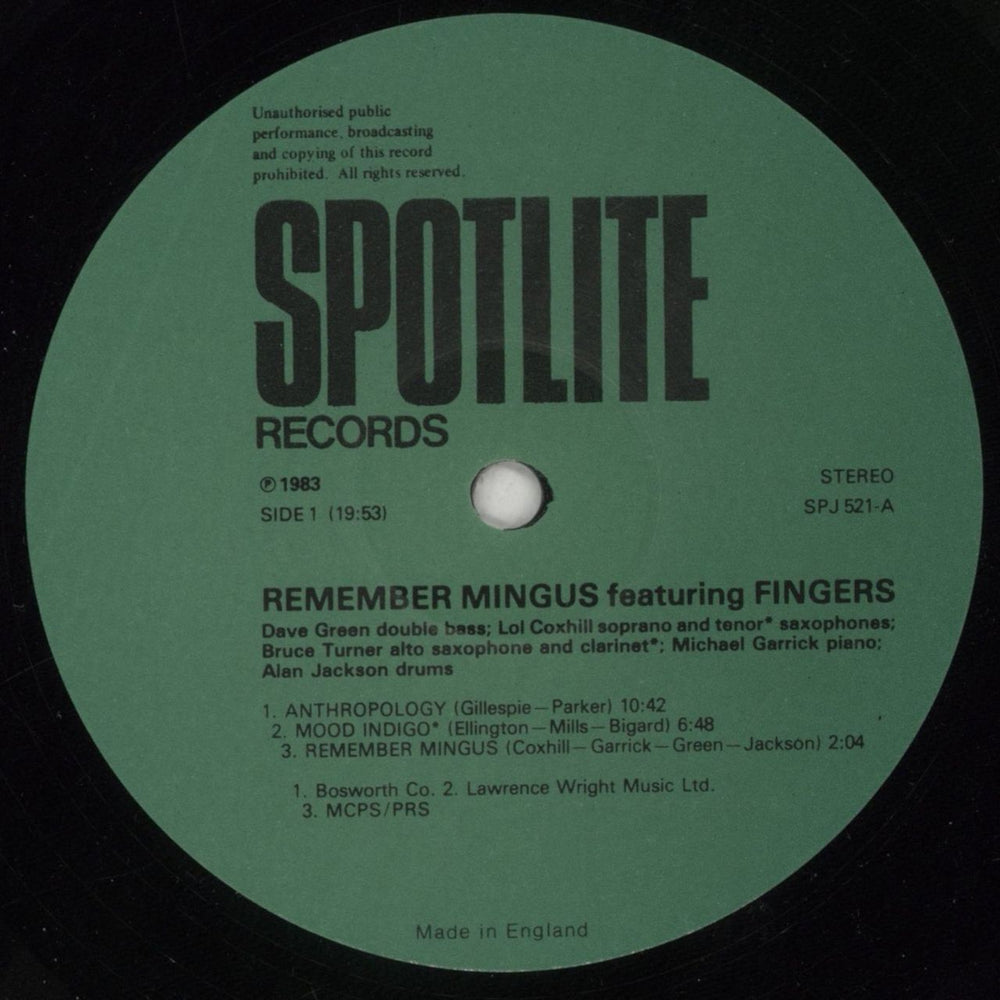Michael Garrick Remember Mingus UK vinyl LP album (LP record) MDQLPRE851900