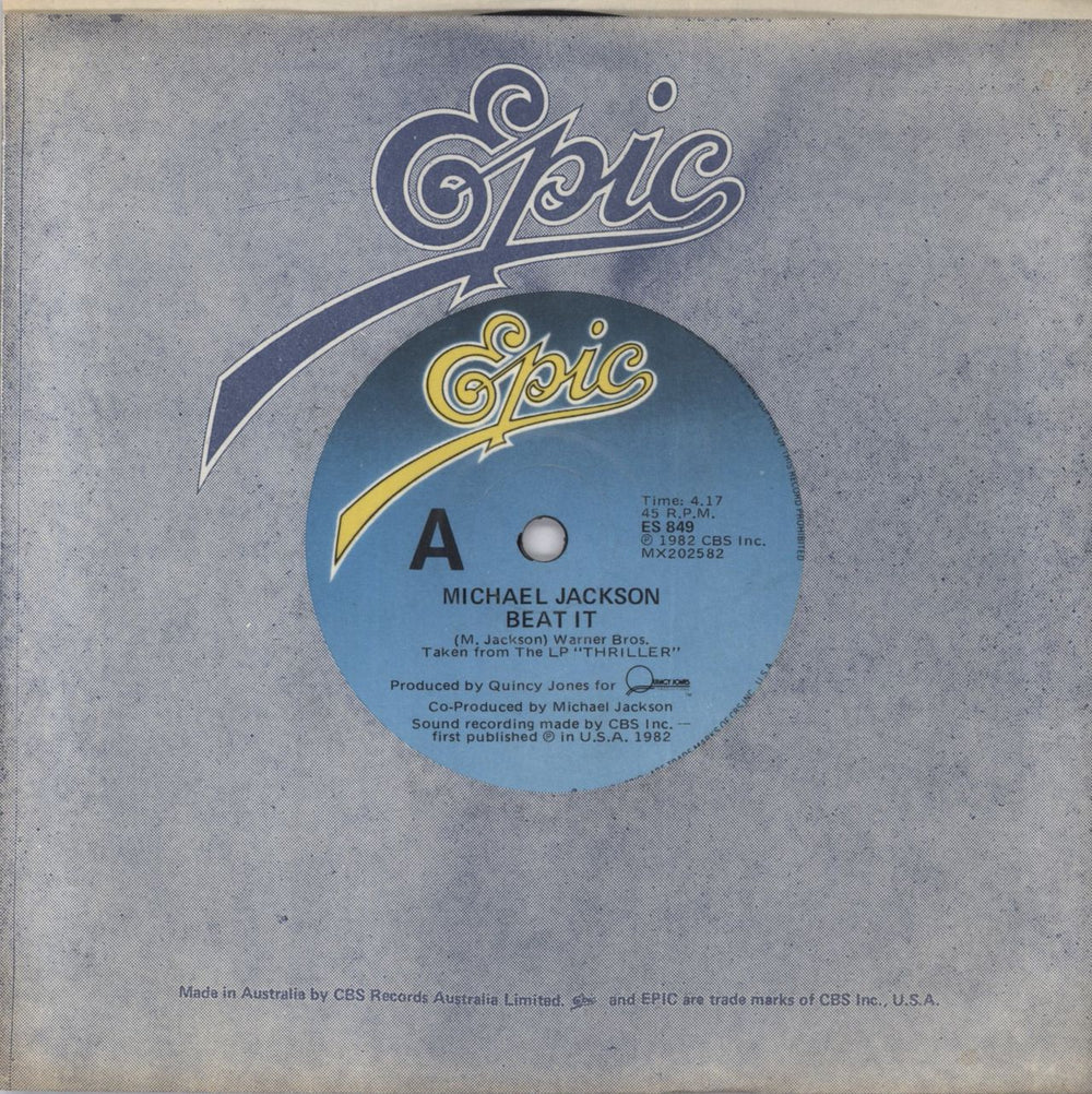 Michael Jackson Beat It Australian 7" vinyl single (7 inch record / 45) ES-849