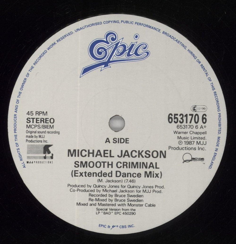 Michael Jackson Smooth Criminal - Calendar UK 12" vinyl single (12 inch record / Maxi-single) M-J12SM51287