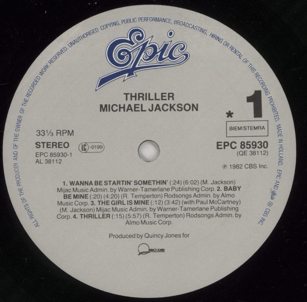 Michael Jackson Thriller Dutch vinyl LP album (LP record) M-JLPTH619942