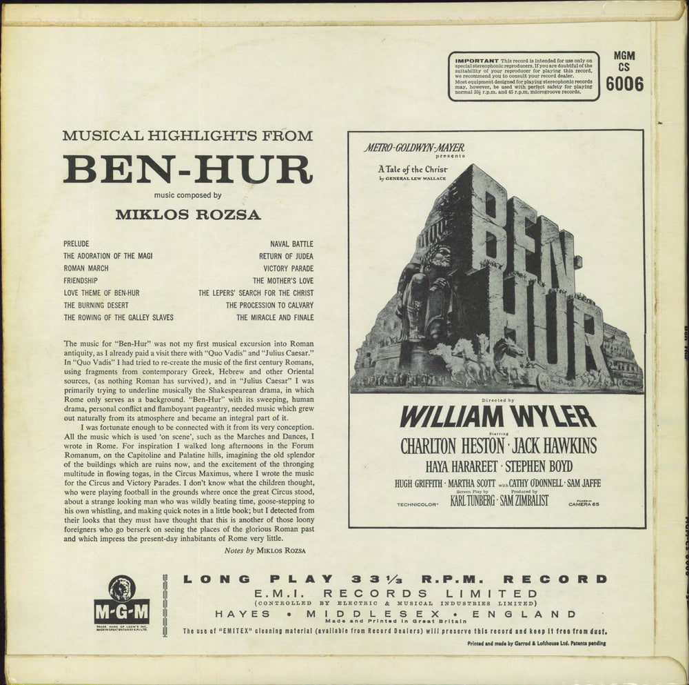 Miklos Rozsa Ben Hur - 2nd UK vinyl LP album (LP record)