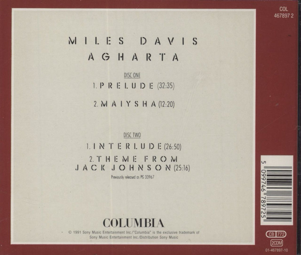 Miles Davis Agharta UK 2 CD album set (Double CD)