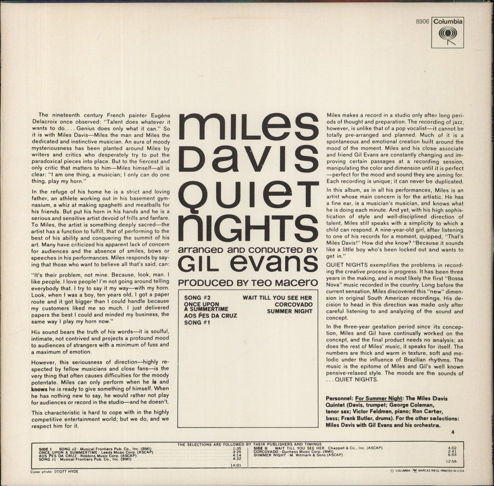 Miles Davis Quiet Nights US vinyl LP album (LP record)