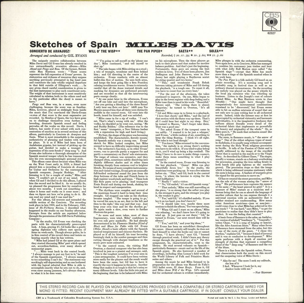 Miles Davis Sketches Of Spain - smooth/plain orange label UK vinyl LP album (LP record)