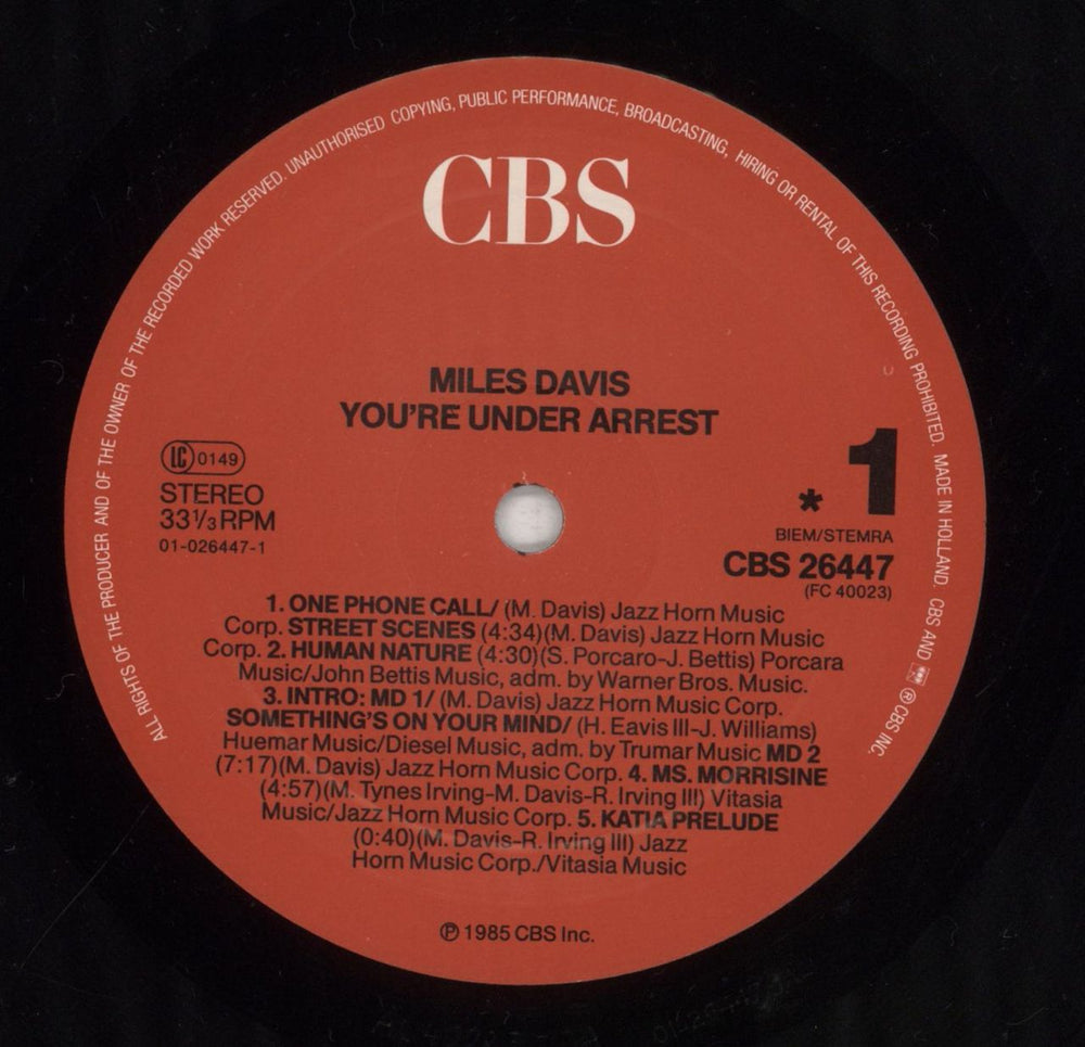 Miles Davis You're Under Arrest + inner Dutch vinyl LP album (LP record) MDALPYO245183