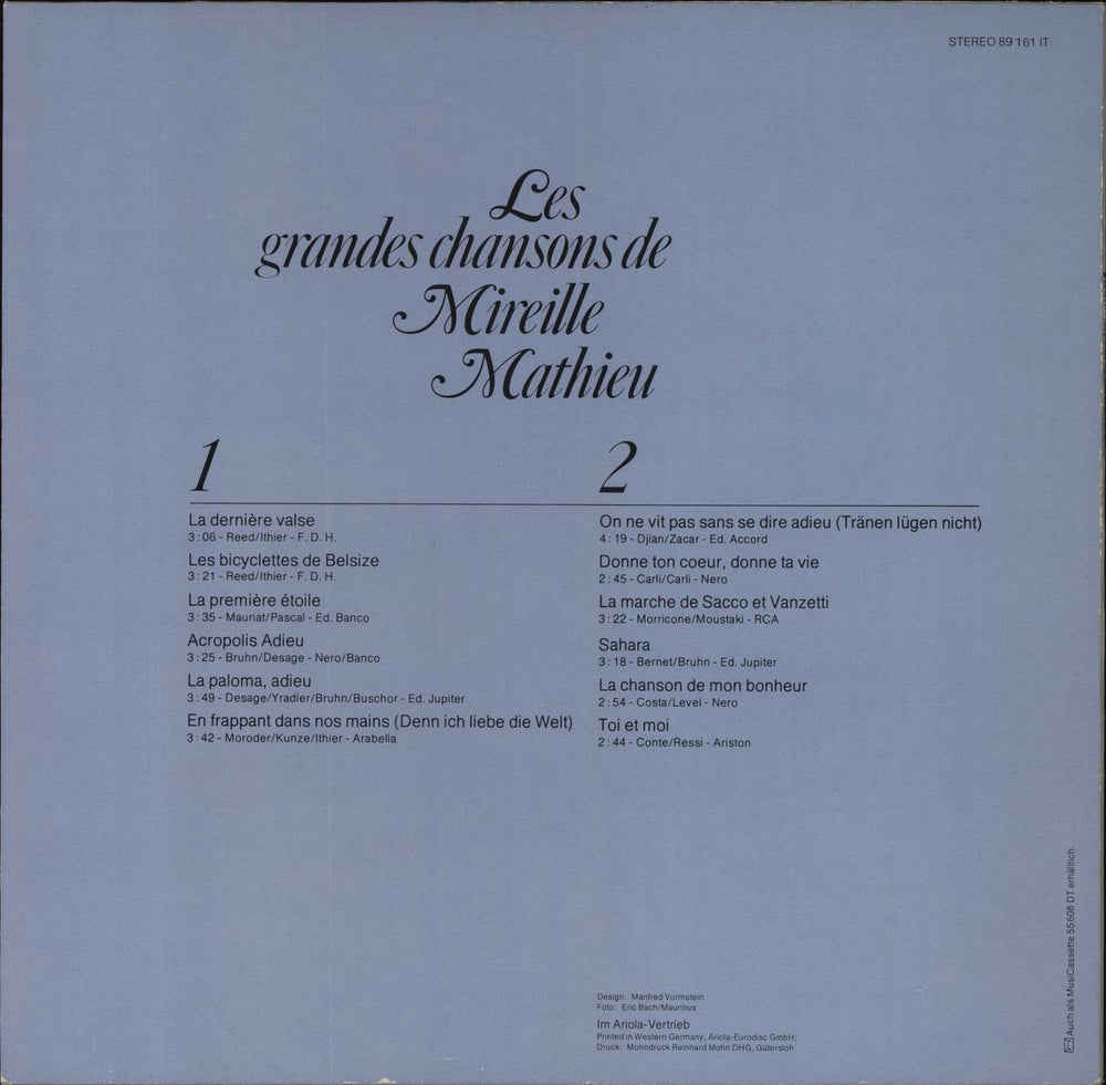 Mireille Mathieu Les Grandes Chansons De Mireille Mathieu German vinyl LP album (LP record)