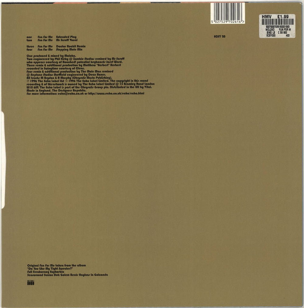 Moloko Fun For Me UK 12" vinyl single (12 inch record / Maxi-single) 5027529702616