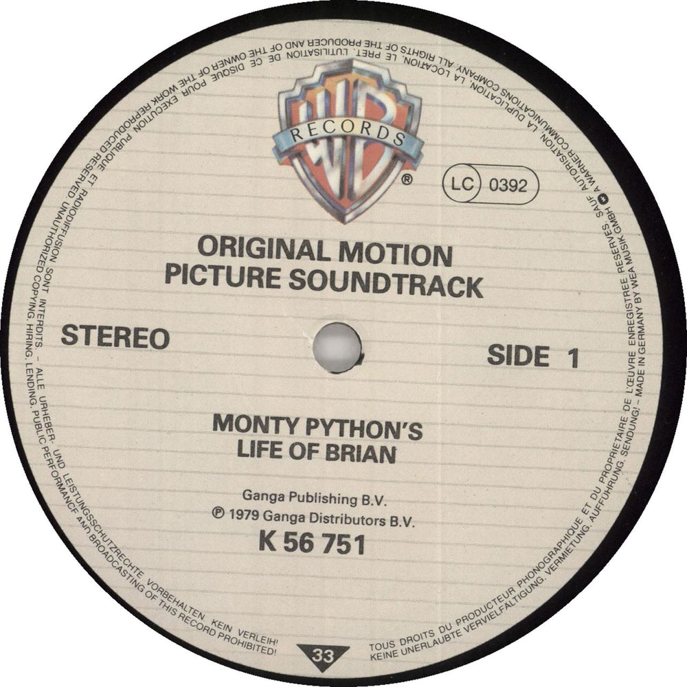 Monty Python Life Of Brian German vinyl LP album (LP record)