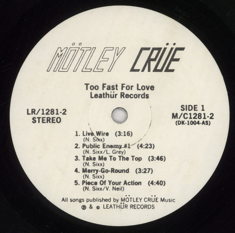 Motley Crue Too Fast For Love - 2nd + Insert 2 - EX US vinyl LP album (LP record) CRULPTO854234