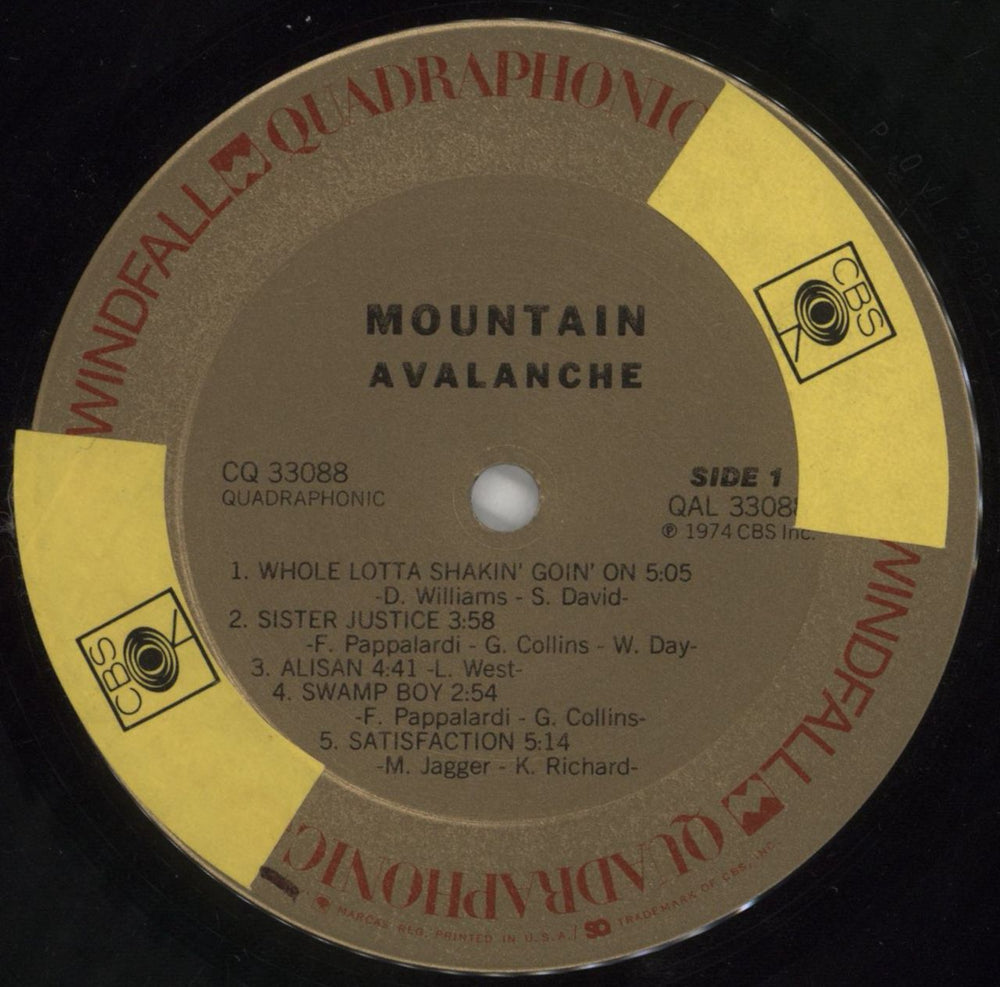 Mountain Avalanche - Quadraphonic - VG US vinyl LP album (LP record) MOULPAV859304