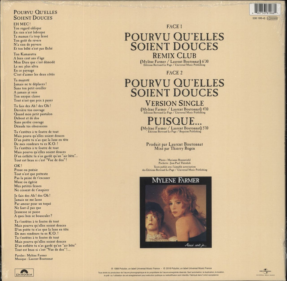 Mylene Farmer Pourvu Qu'elles Soient Douces French 12" vinyl single (12 inch record / Maxi-single) 600753819661