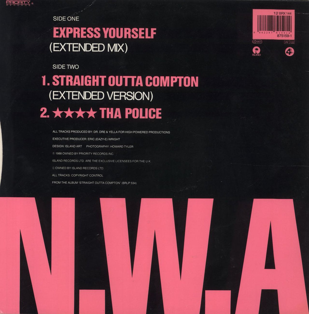 N.W.A. Express Yourself UK 12" vinyl single (12 inch record / Maxi-single) 042287515914