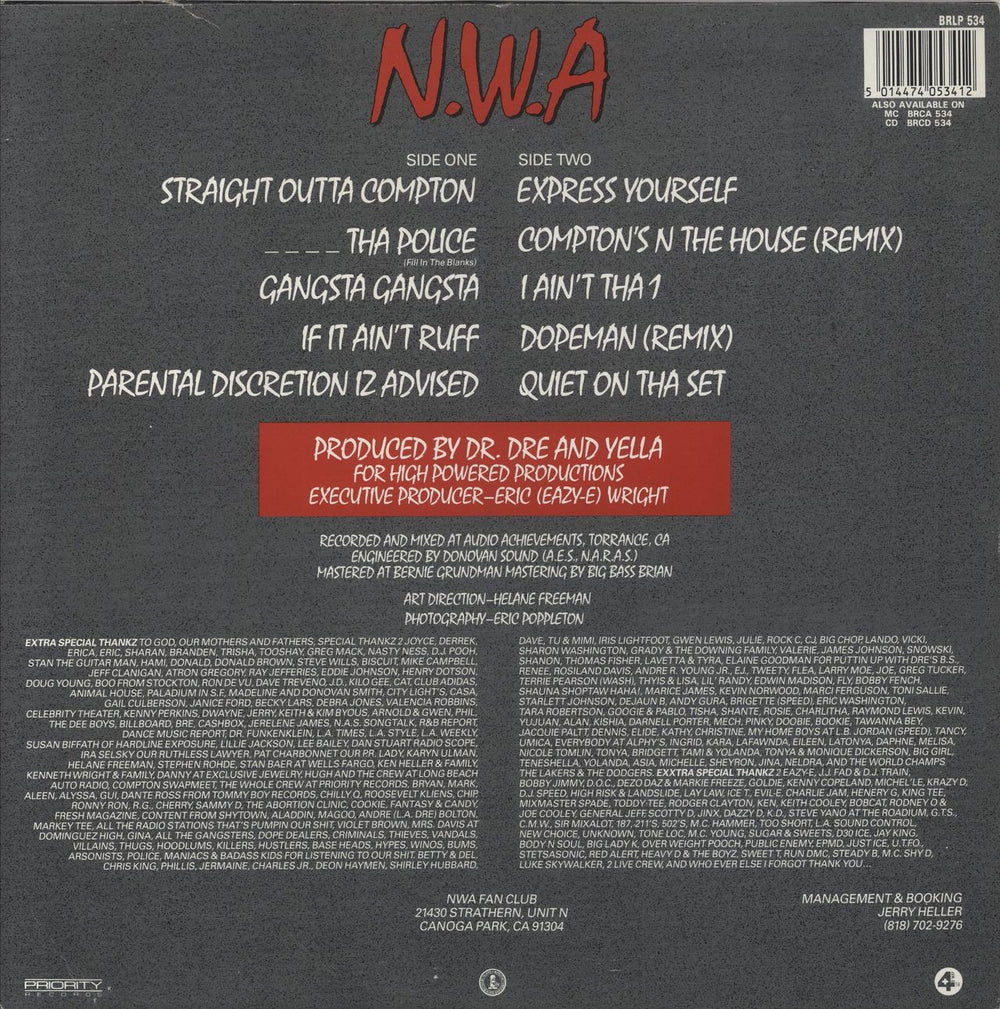 N.W.A. Straight Outta Compton - VG UK vinyl LP album (LP record) 5014474053412