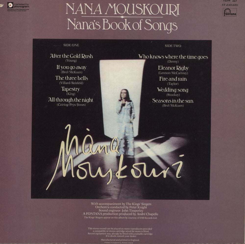 Nana Mouskouri Nana's Book Of Songs UK vinyl LP album (LP record)