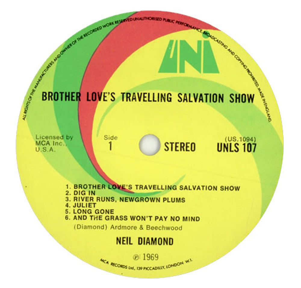 Neil Diamond Brother Love's Travelling Salvation Show UK vinyl LP album (LP record) NDILPBR210271
