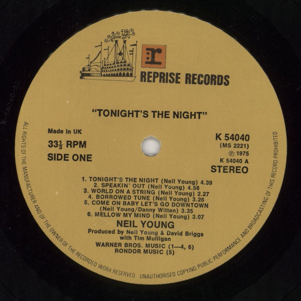 Neil Young Tonight's The Night + Insert - EX UK vinyl LP album (LP record) YOULPTO730403