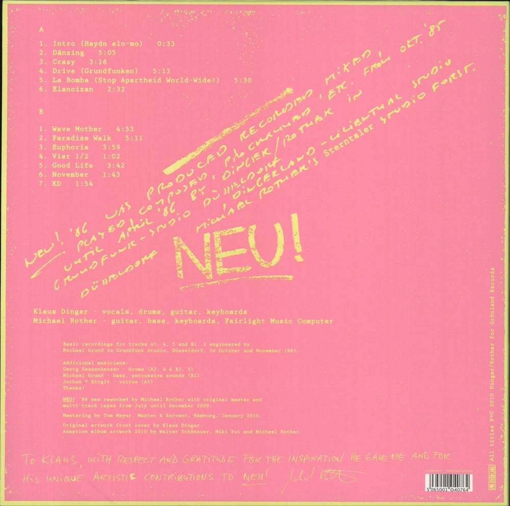 Neu NEU! 86 - Yellow Vinyl UK vinyl LP album (LP record) 5065001040764