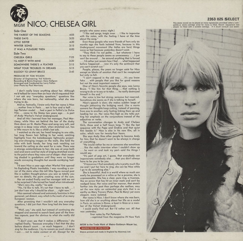 Nico Chelsea Girl - Polydor UK vinyl LP album (LP record)