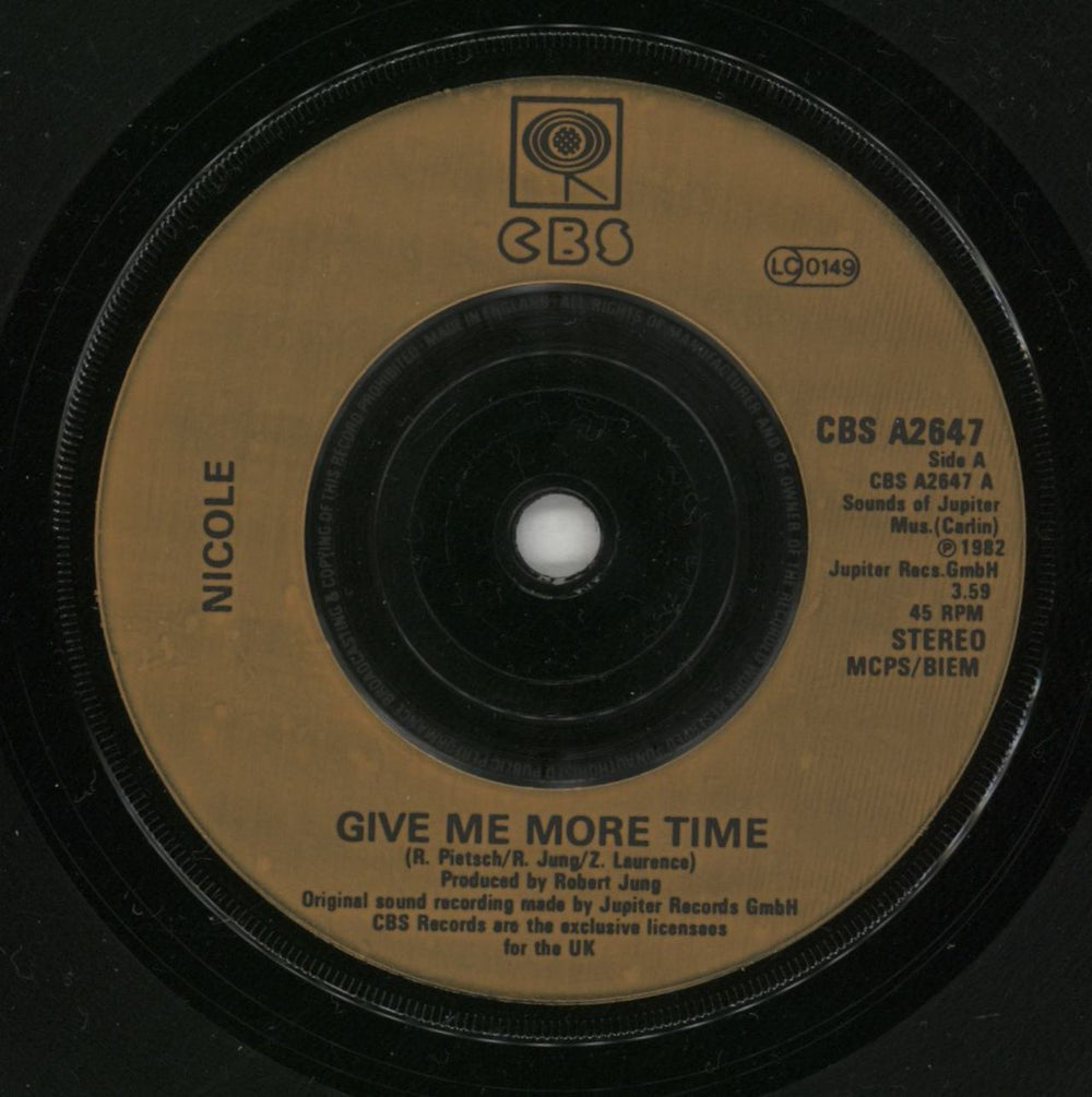 Nicole (DE) Give Me More Time UK 7" vinyl single (7 inch record / 45) O4707GI866541